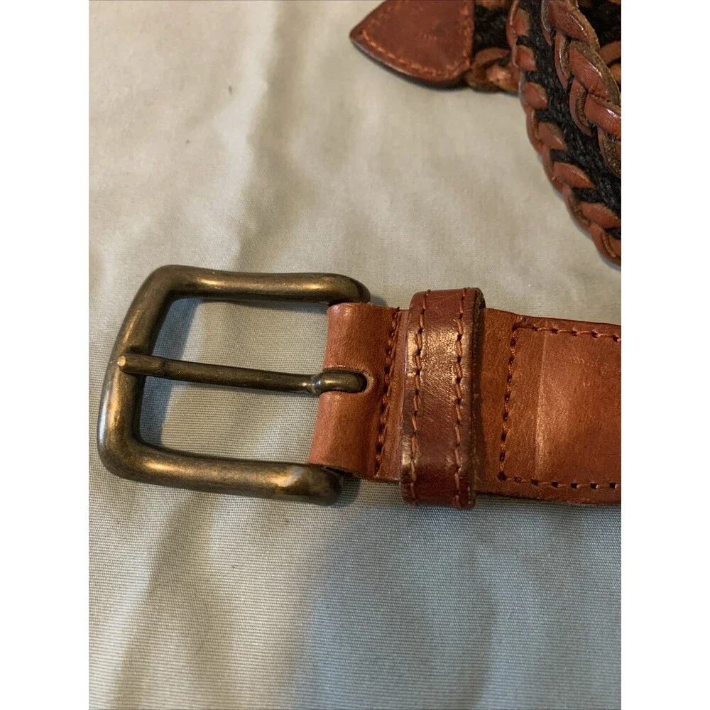 Fossil Brown Leather Braided Belt Womens Size M Made In Turkey BT3142